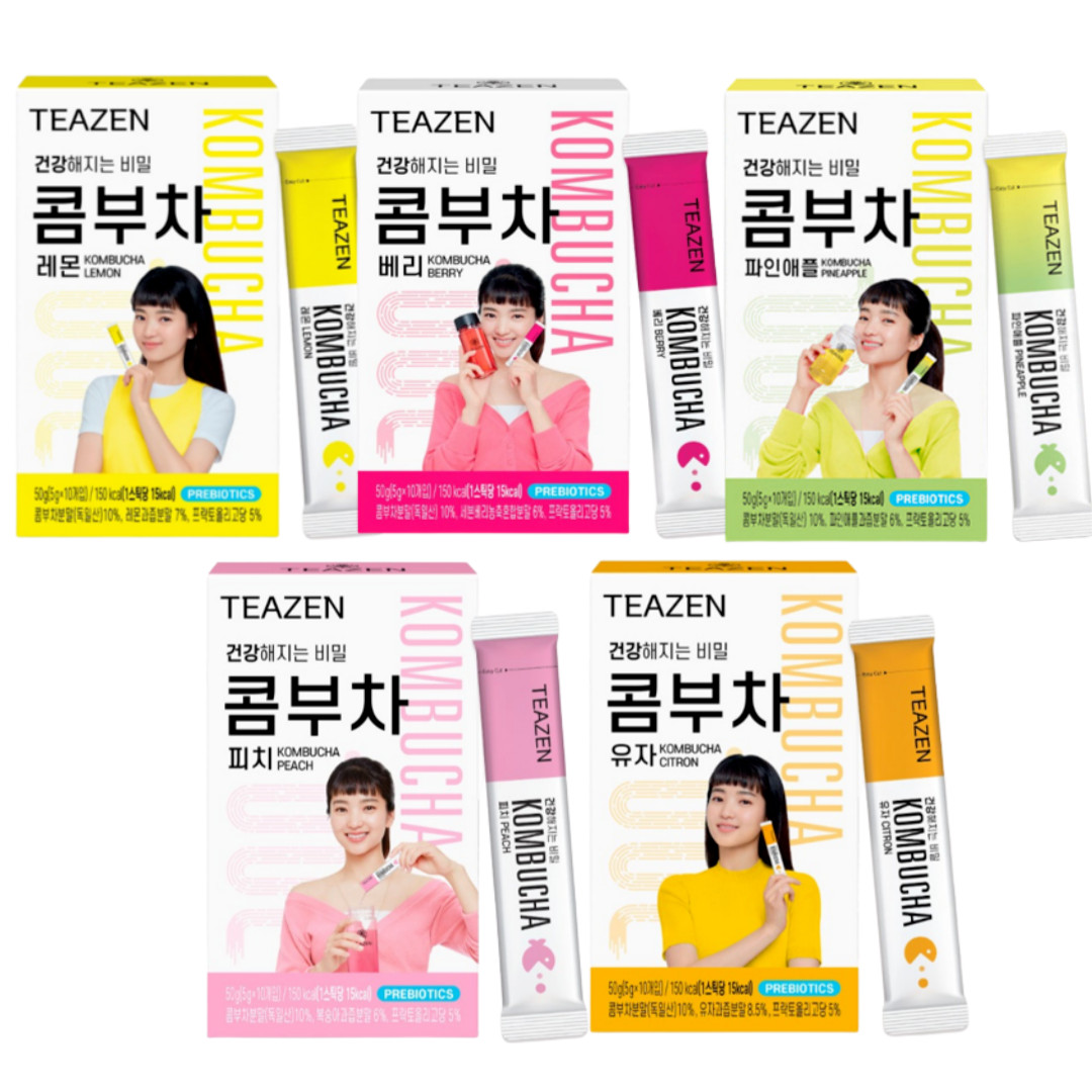 TEAZEN Kombucha Prebiotics Healthy Tea Drink (5 FLAVORS) 5g x 10sticks /20sticks