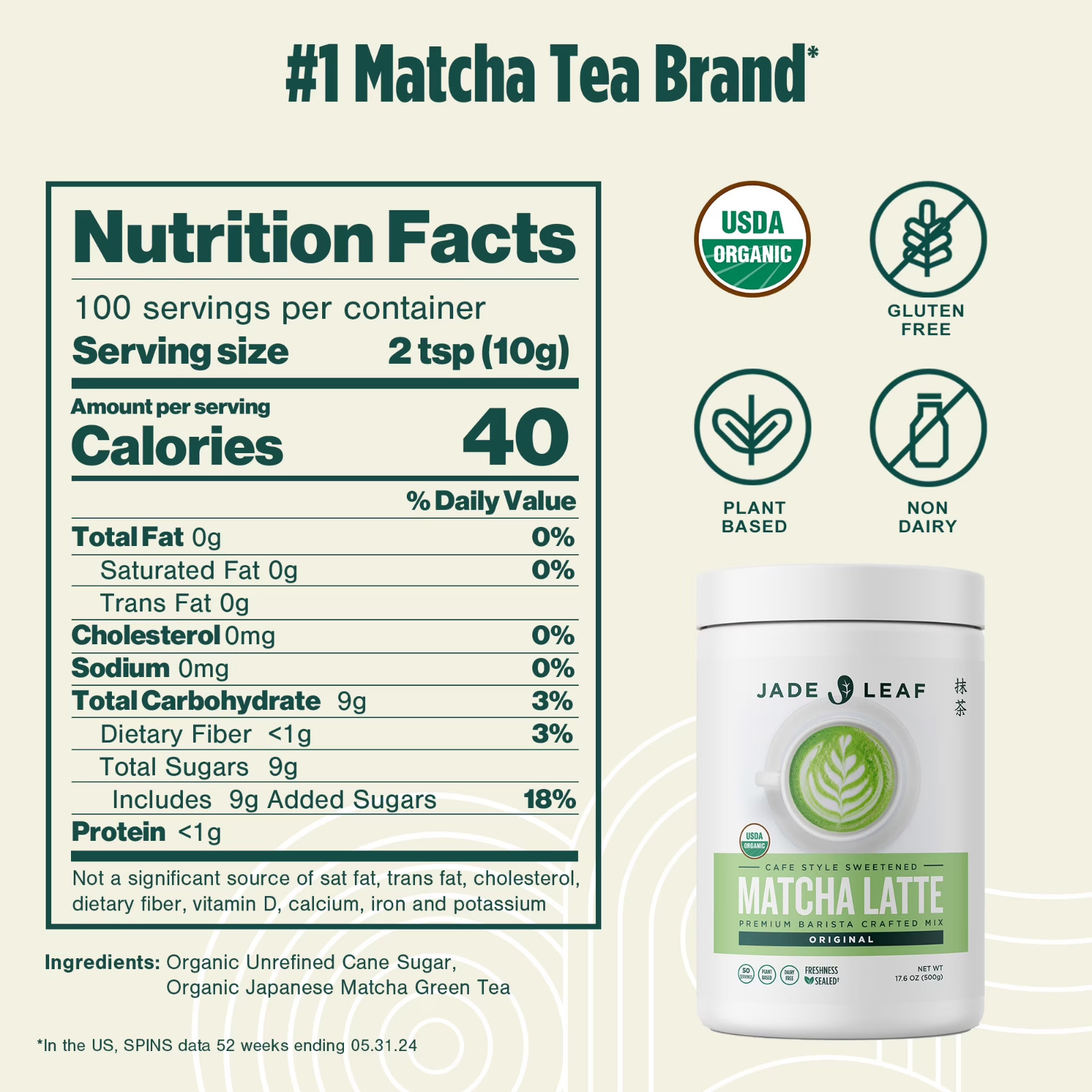 Jade Leaf Organic Matcha Latte Mix, Original, Dairy-Free Matcha Green Tea Powder