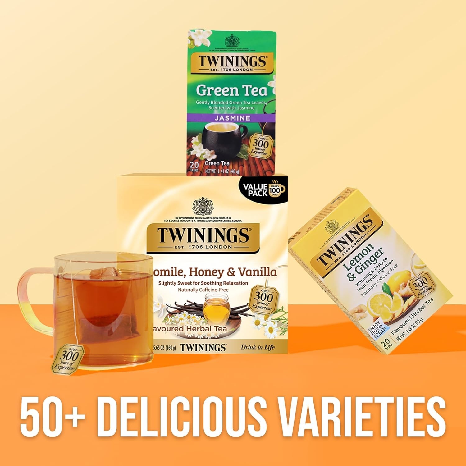 Twinings Camomile, Honey & Vanilla Herbal Tea Individually Wrapped Bags, 100 Cou