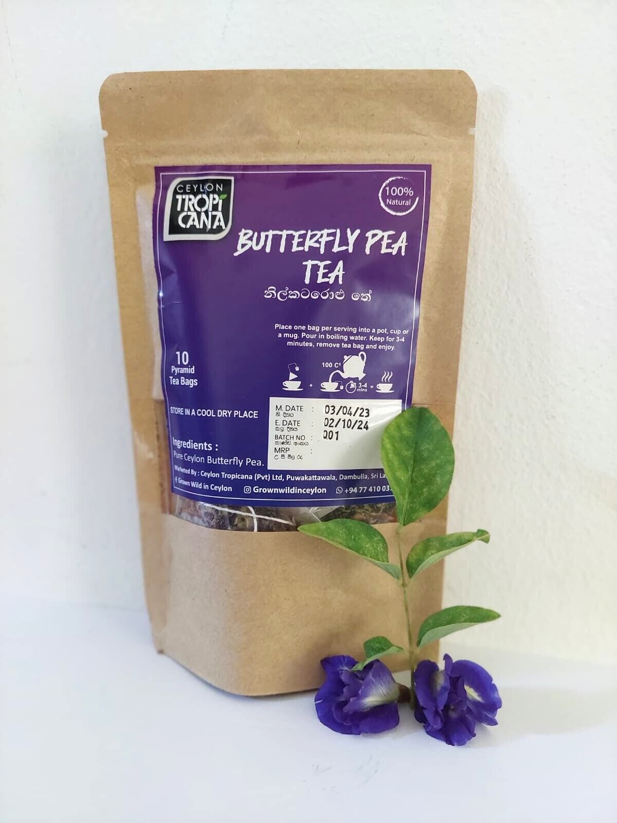 10 Tea Bags Dried Butterfly Blue Pea Flowers Tea-100% Pure Natural Healthy Drin