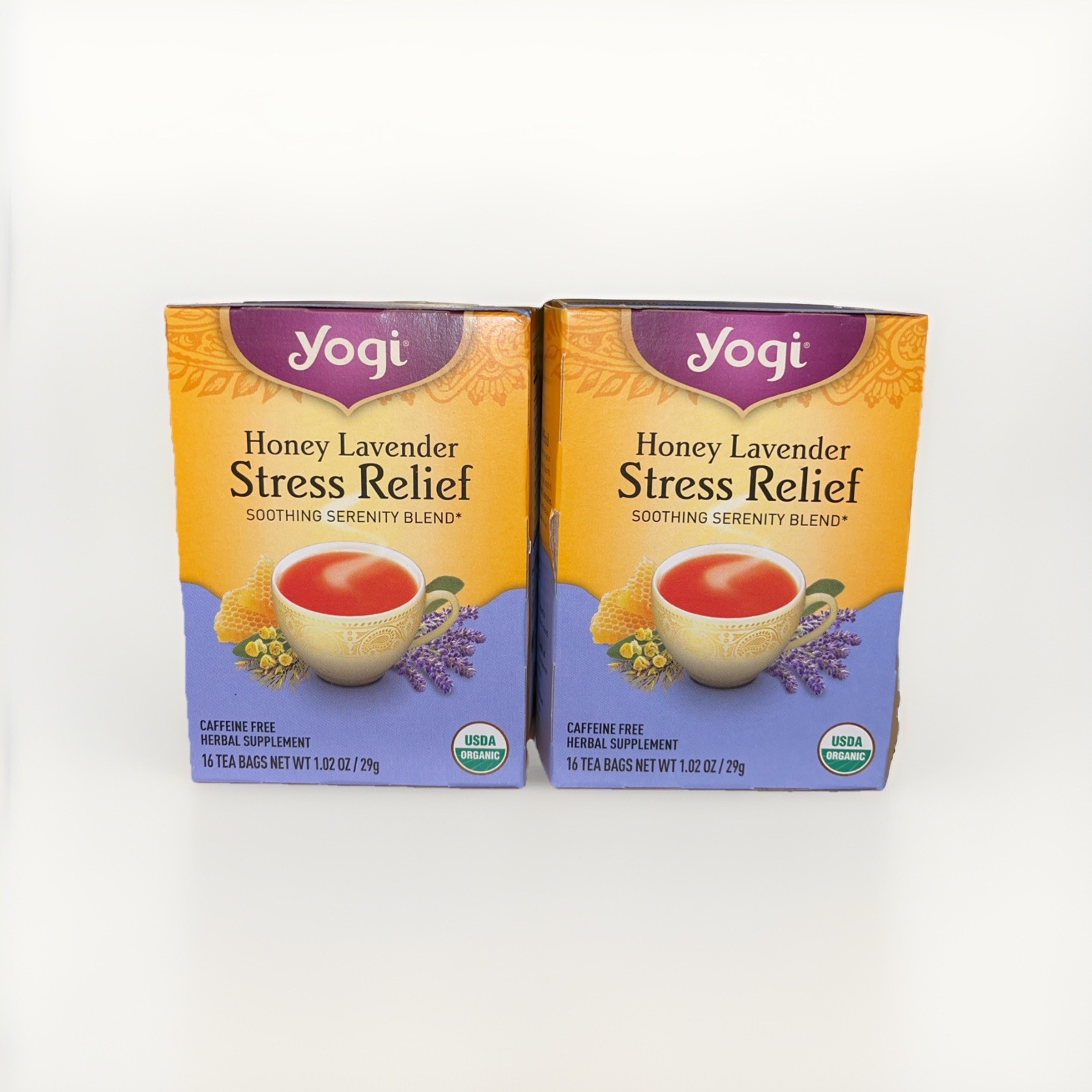 2 PACK Yogi Tea Herbal Stress Relief, Honey Lavender 16 Bags Per Box. Exp: 04/27
