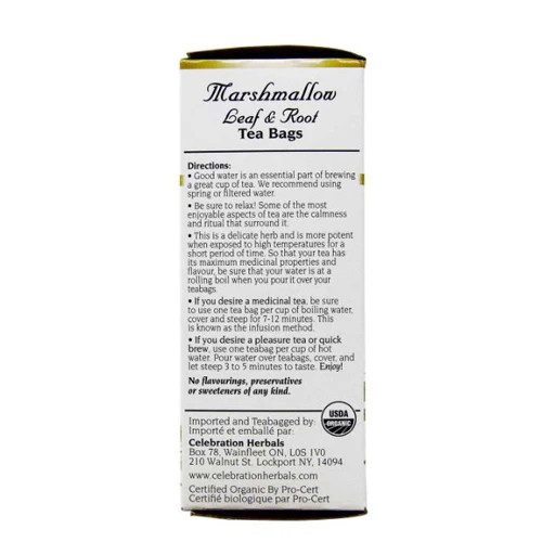 Organic Marshmallow Leaf & Root Tea 24 Bags By Celebration Herbals