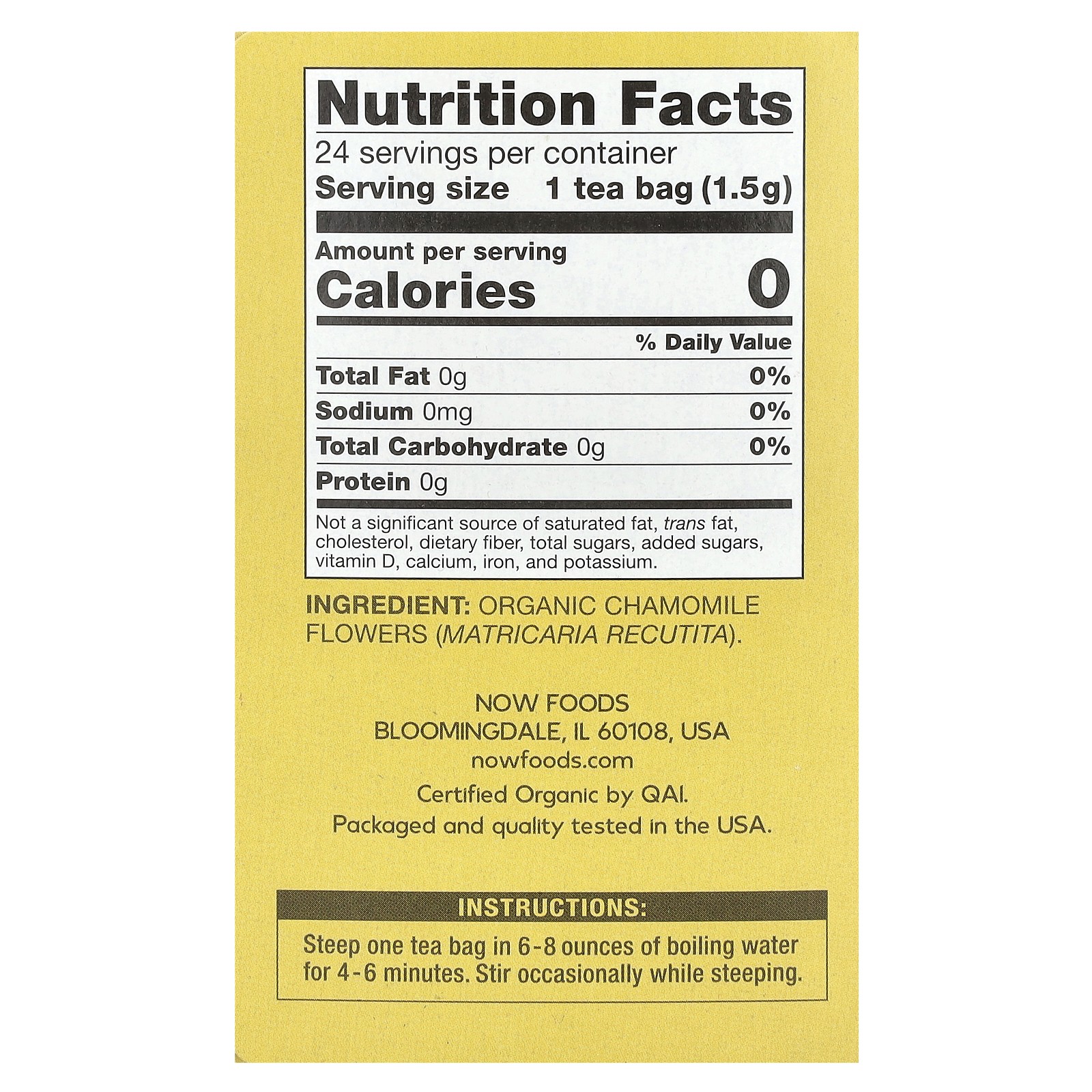 Organic Chamomile Tea, Caffeine Free, 24 Tea Bags, 1.27 oz (36 g)