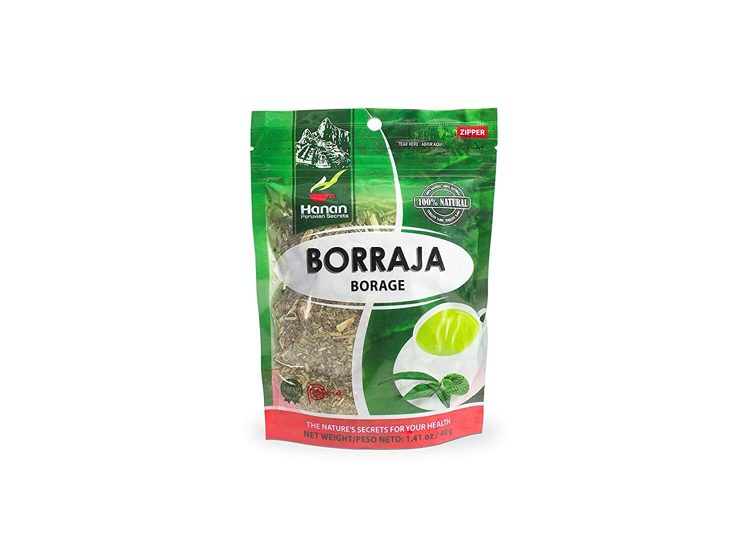 Hanan Peruvian Secrets Borraja Herbal Tea | 100% Natural Borage | 1.41oz / 40g |