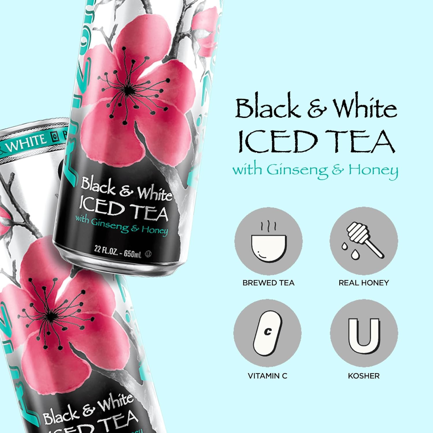 AriZona Black and White Tea – Big Can, 22 Fl Oz (Pack of 12)