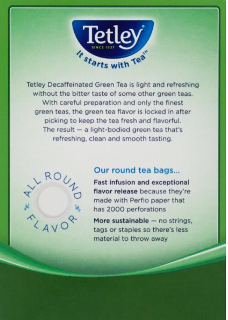 2 Box Tetley Green Tea Decaffeinated 144 Tea Bags NTW 130g EA NO Bitter Taste