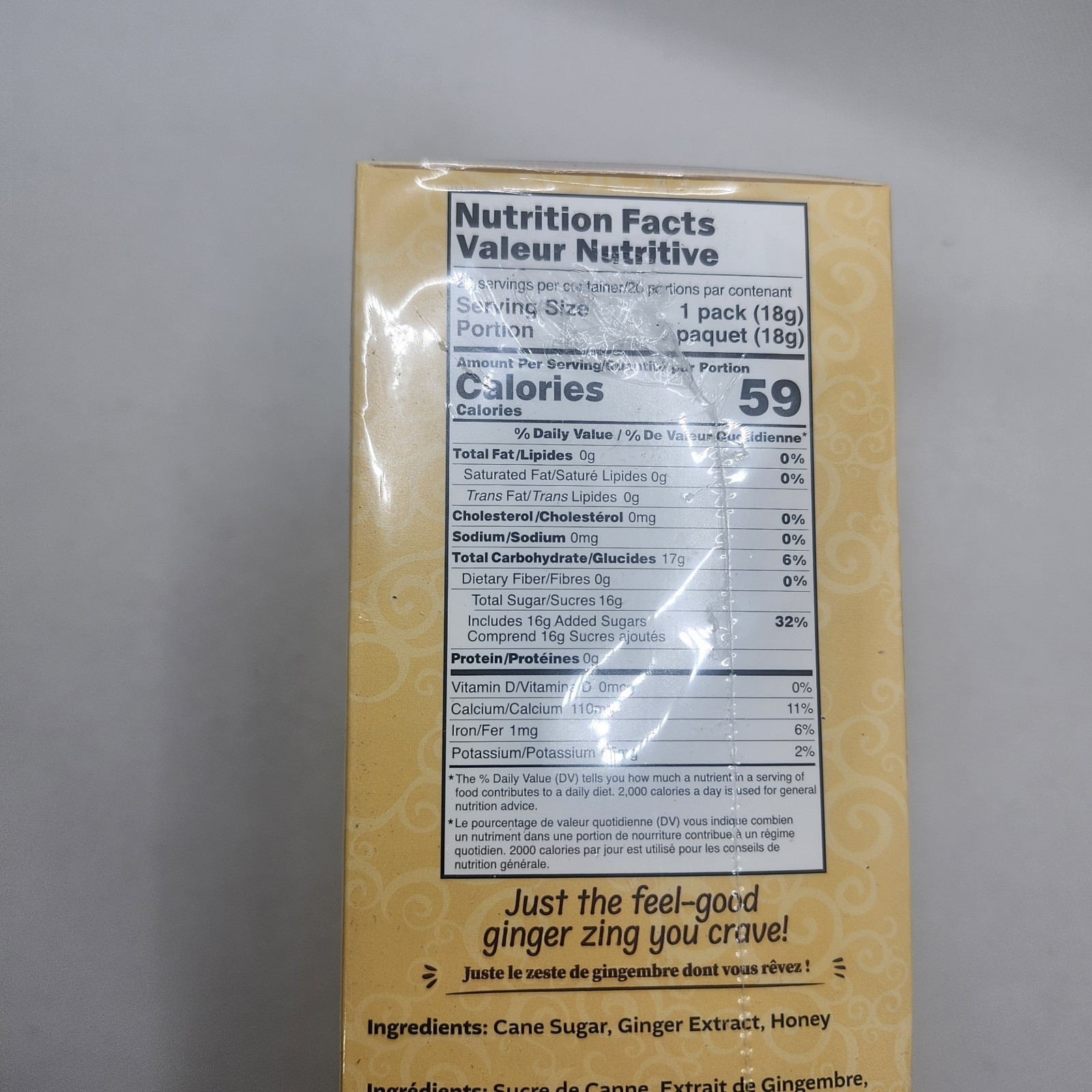 Pocas Honey Ginger Tea Original Flavor Instant No GMO Gluten Caffeine Free 20 Ct