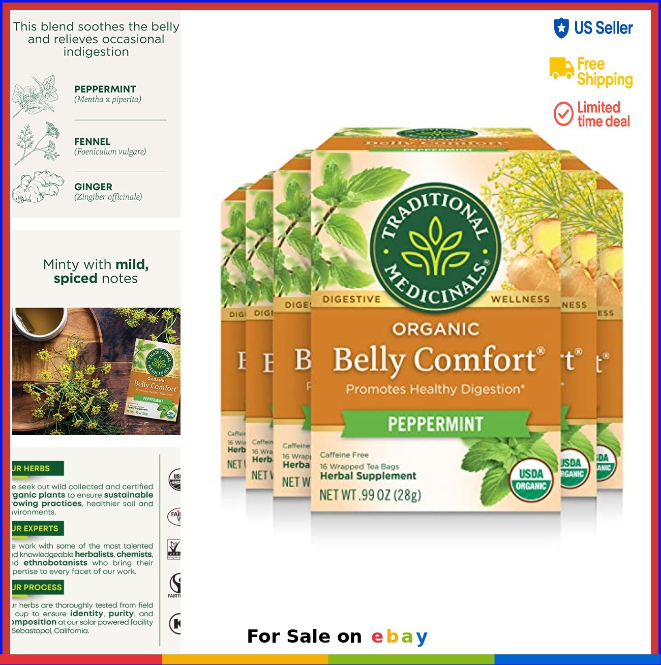 Herbal Digestion Tea Peppermint Fennel Ginger Organic Caffeine Free Kosher