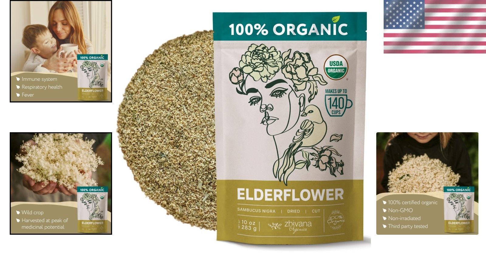 10oz Elderflower Tea – Pure Organic Herbal Remedy for Allergies and Sleep
