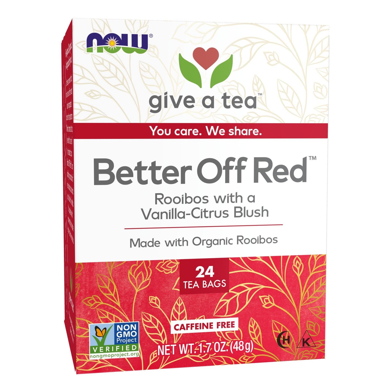 Now Foods Give A Tea Better Off Red Organic Rooibos Citrus Vanilla 24 Bags
