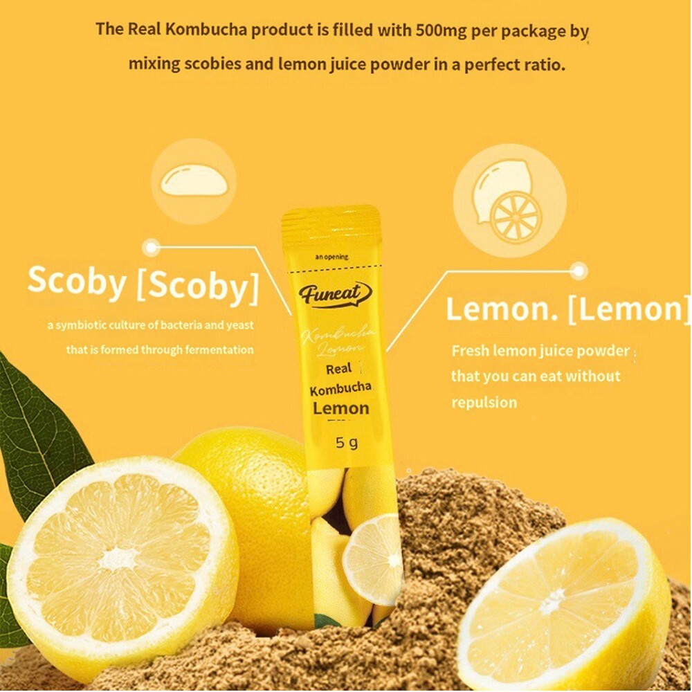 Funeat Real Kombucha Lemon/Peach Sparkling Fermented Powdered Mix Beverage