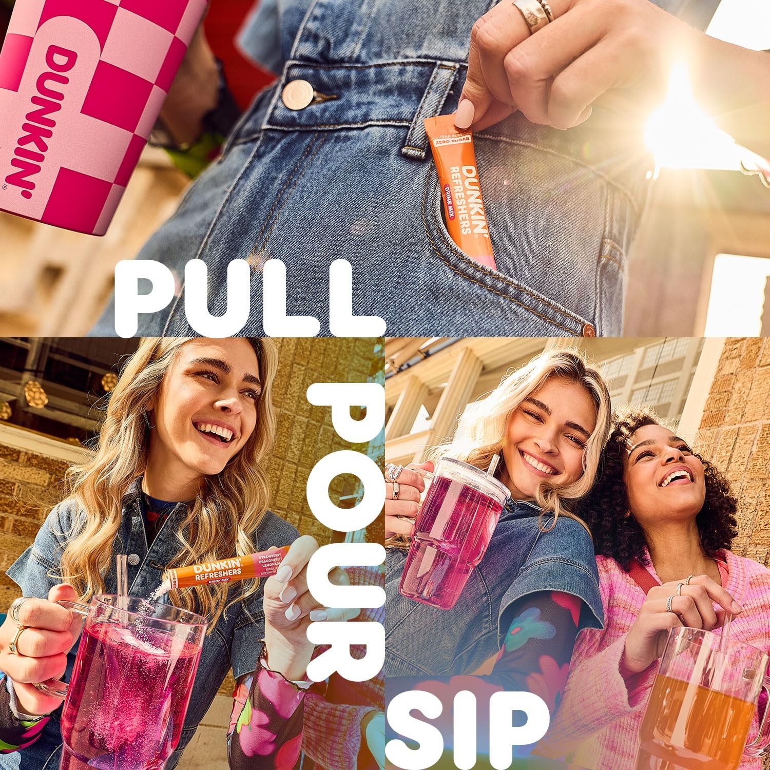 Dunkin’ Zero Sugar Refreshers Singles To Go! Powdered drink mix packets, Peach P