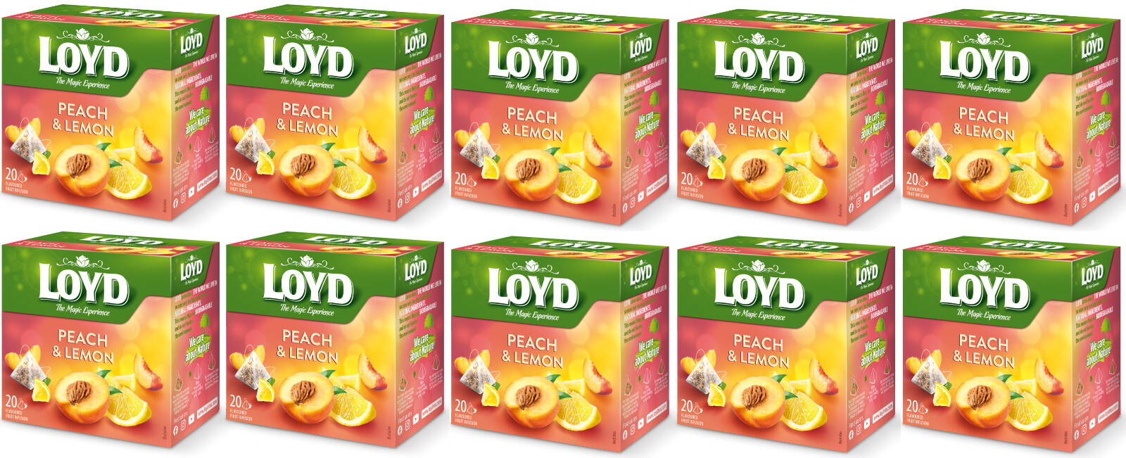 10 LOYD PEACH & LEMON Flavor Fruit Tea Pyramid Teabags Boxes 40g 1.41oz