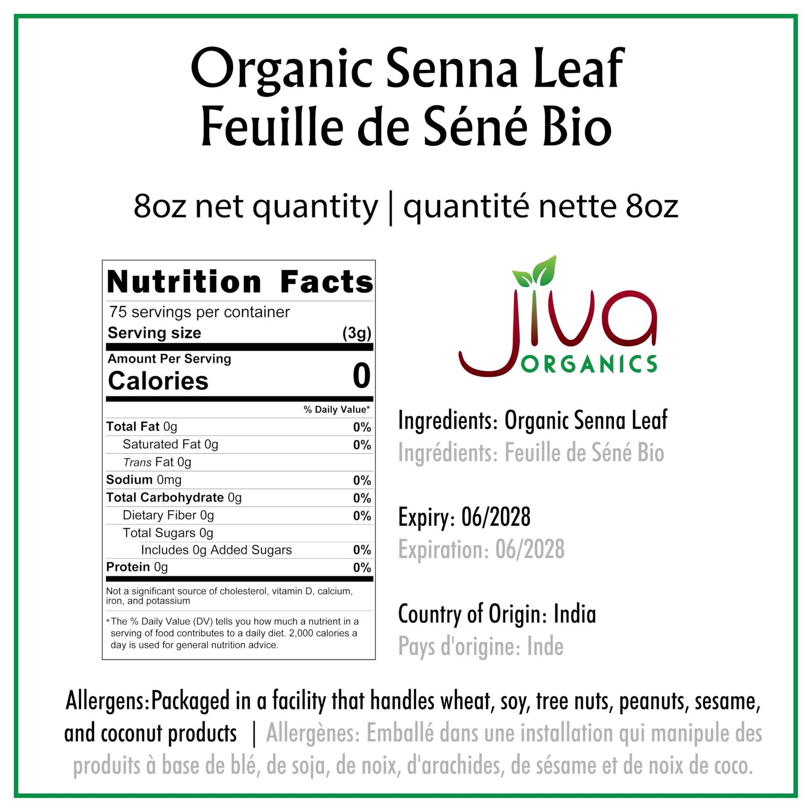 Organic Senna Leaf 8 Ounce Bulk Bag Cut & Sifted Tea NonGMO Senna Alexandr…