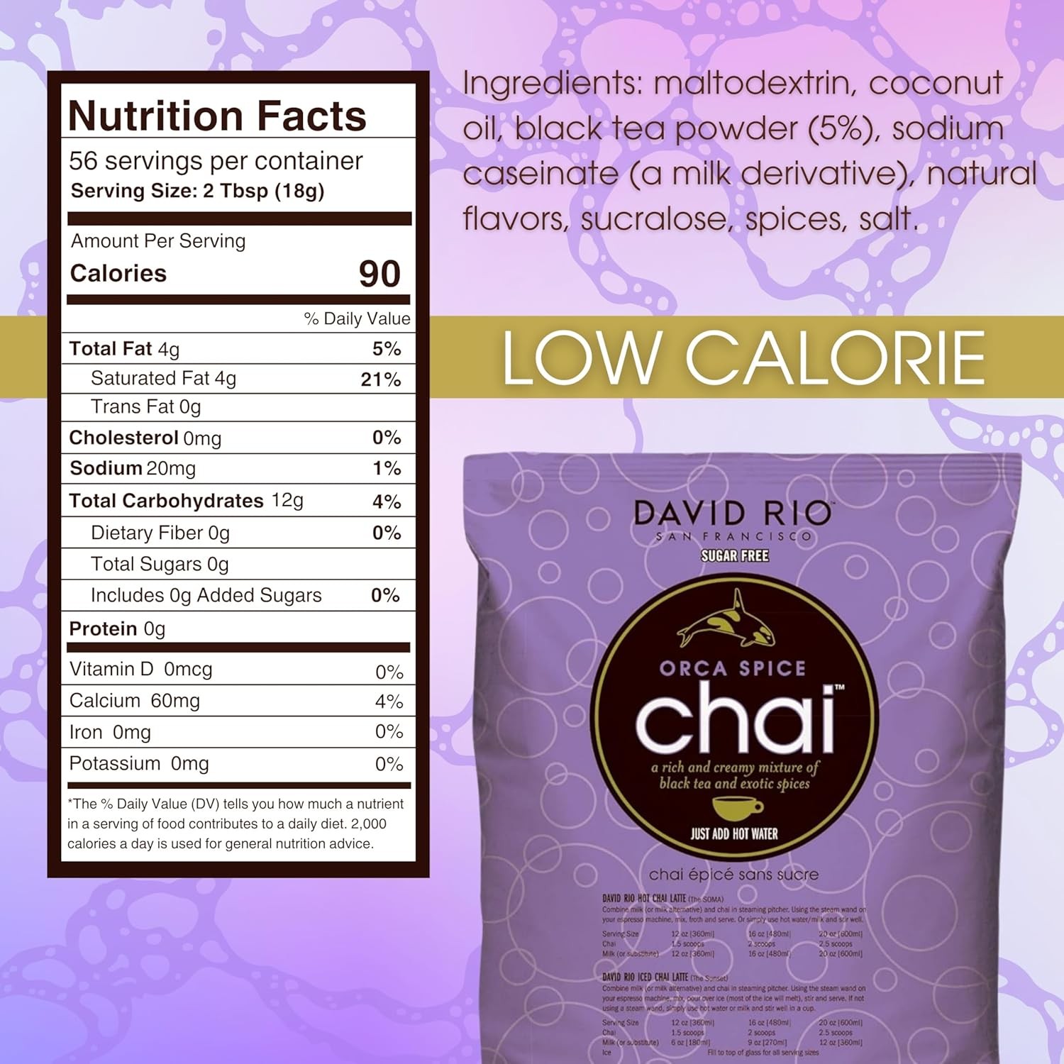 Orca Spice Reduced Calorie Chai Tea Latte Mix, 47.6 Oz, Black Tea, Organic…