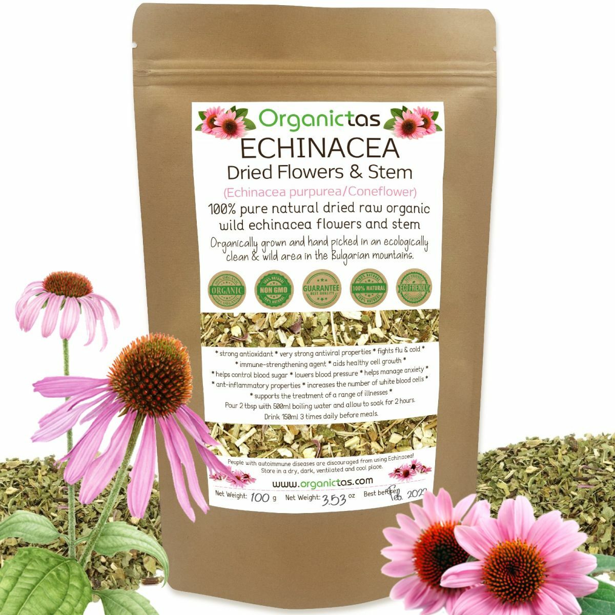 Organic Echinacea Loose Tea, 100% Pure Purple Coneflower (Echinacea purpurea)