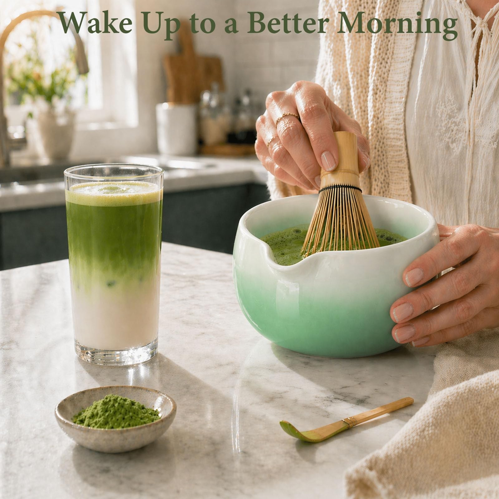 Matcha Whisk Set, Ceramic Matcha Set Includes Bowl & Holder, Bamboo Whisk (Ch…