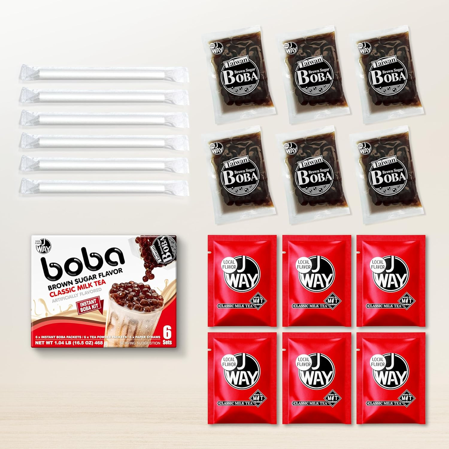 J WAY Instant Boba Bubble Pearl Milk Tea Kit with Authentic Brown Sugar Tapioca