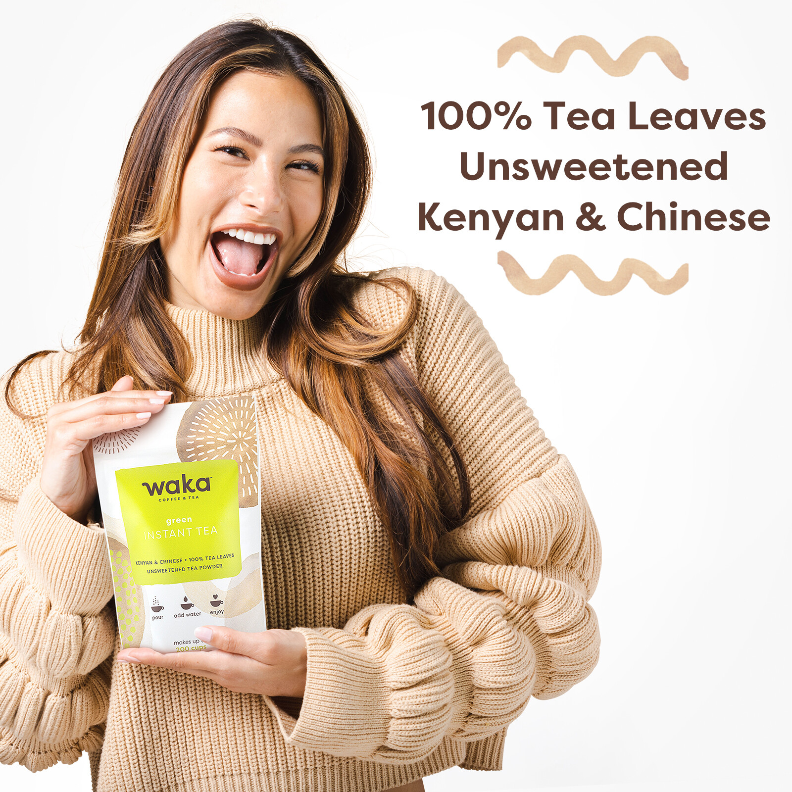 Waka Coffee Quality Instant Tea, Kenyan & Chinese, Green Tea Powder
