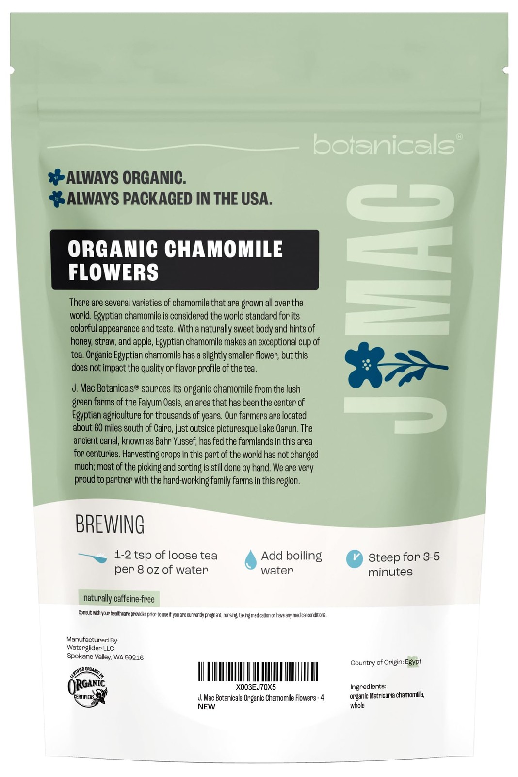 J Mac Botanicals, Organic Chamomile Flowers, Whole Dried Chamomile flower, Lo…