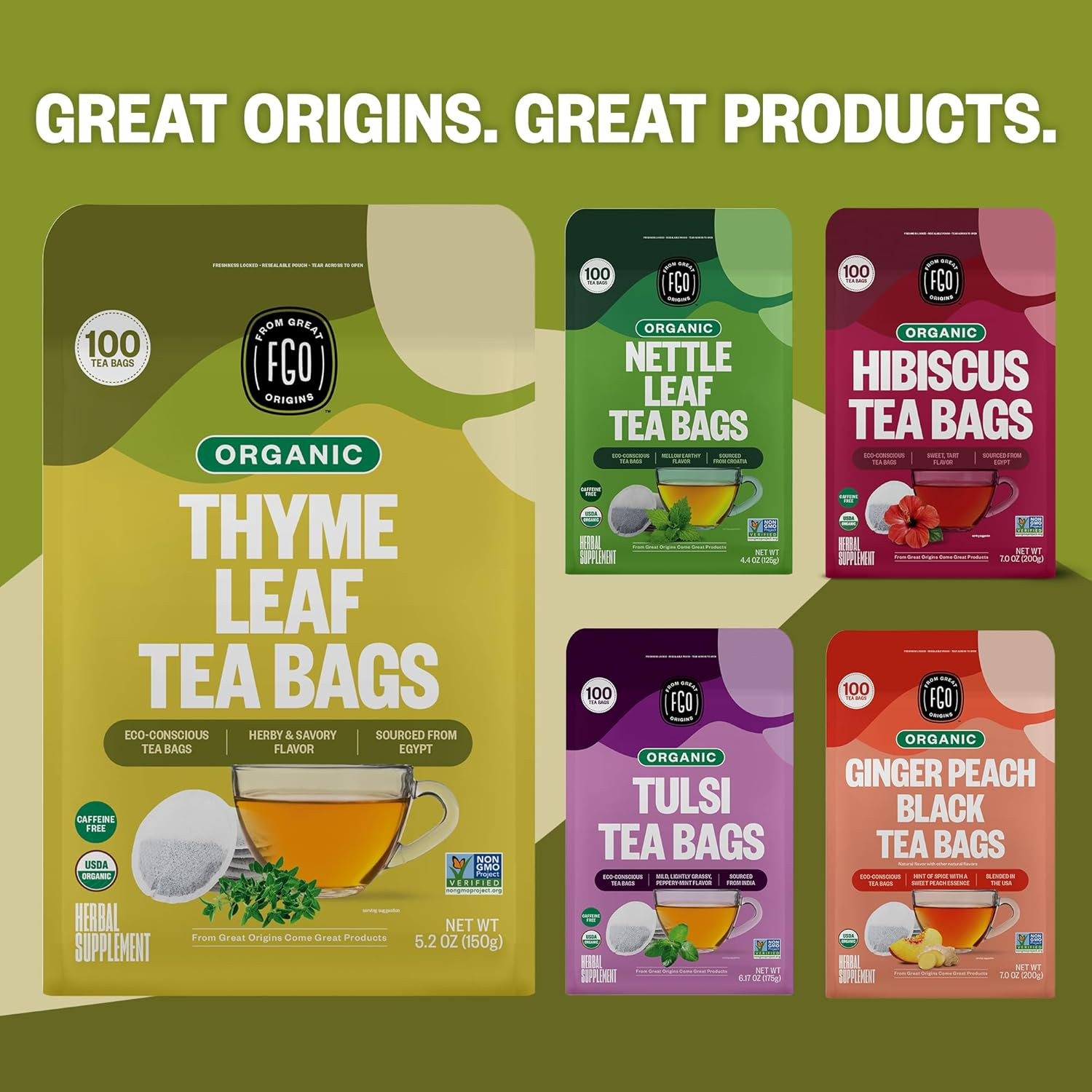 Organic Thyme Leaf Tea, 100 Count, Eco-Conscious Tea Bags, Caffeine Free, Reseal