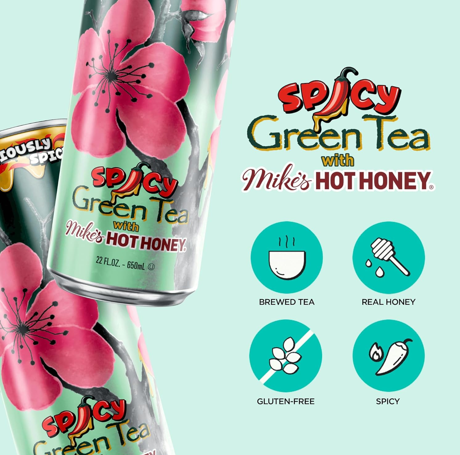 AriZona Spicy Green Tea with Mikes Hot Honey – Big Can, 22 Fl Oz (Pack of 12)