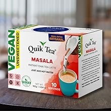 QuikTea Instant Vegan Turmeric Ginger Chai Tea Latte – 10 Count, earthy