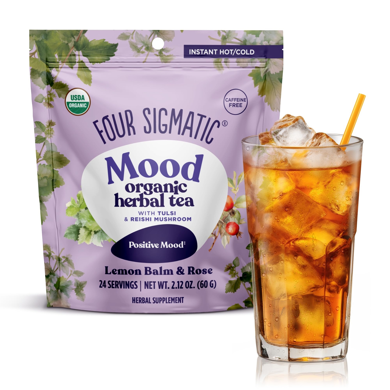 Mood Boosting Organic Herbal Tea with Tulsi and Reishi 2.12 OZ Instant Blend