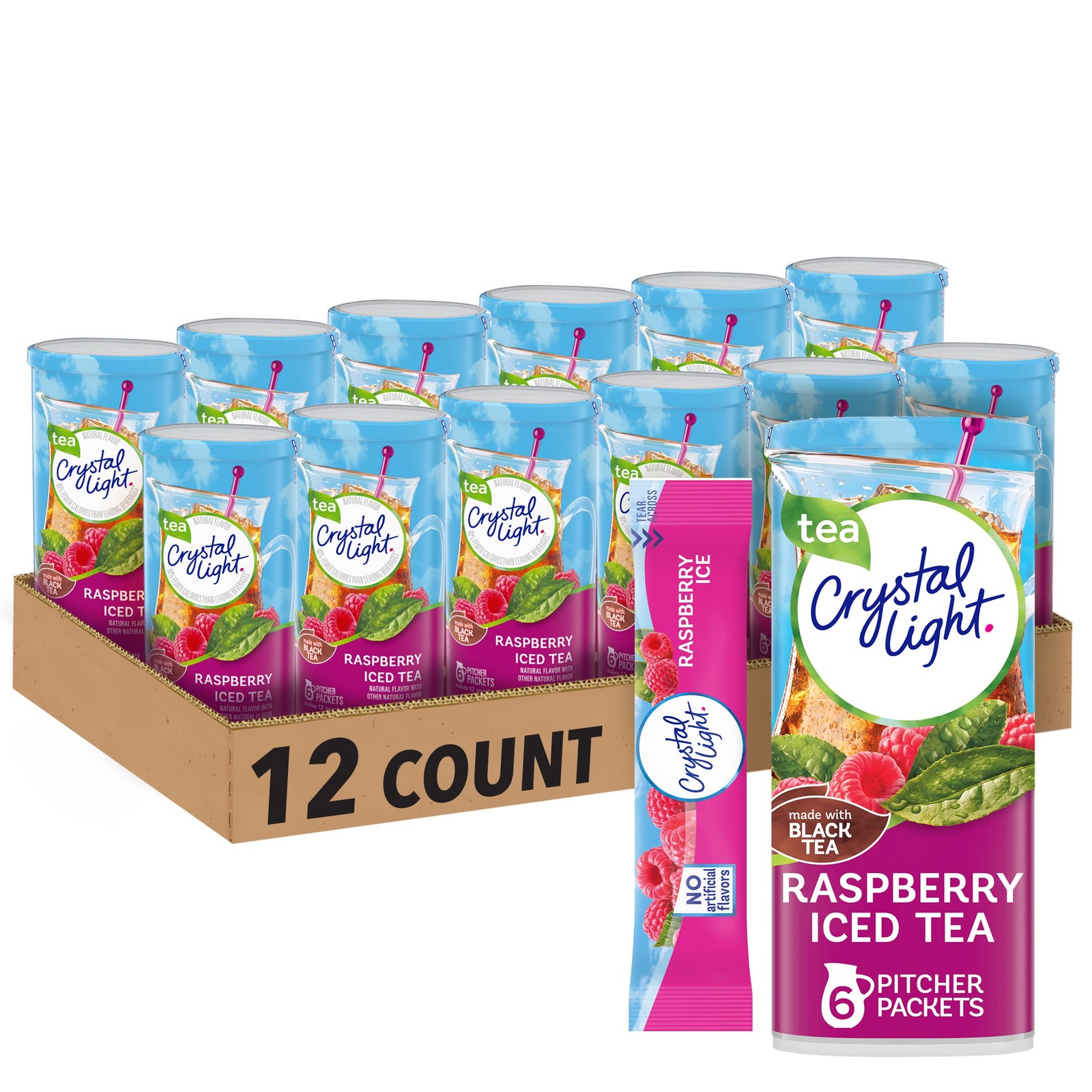 Crystal Light Raspberry Iced Tea Naturally 3.14 Ounce (Pack of 12), Black