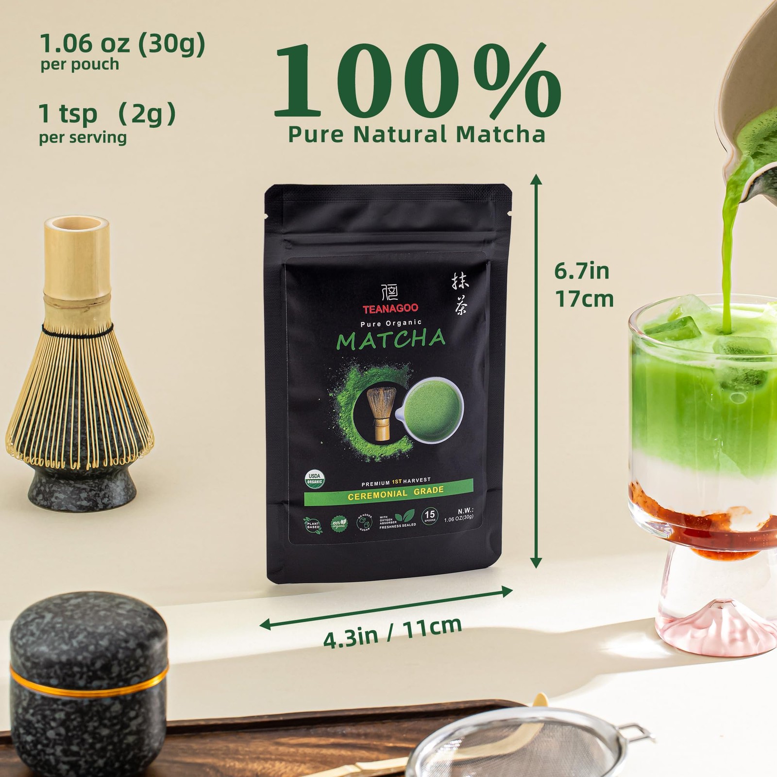 TEANAGOO Matcha Powder Ceremonial Grade, Premium Green Tea for Latte/Breakfas…