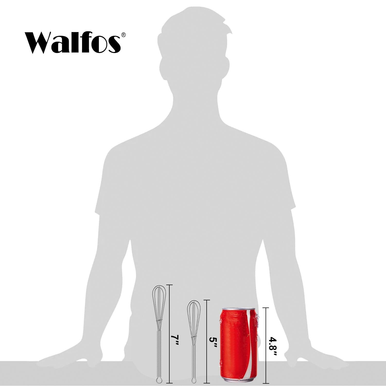 Walfos Mini Whisks Stainless Steel, Small Whisk 2 5+7 in Silver, Silver-Mini