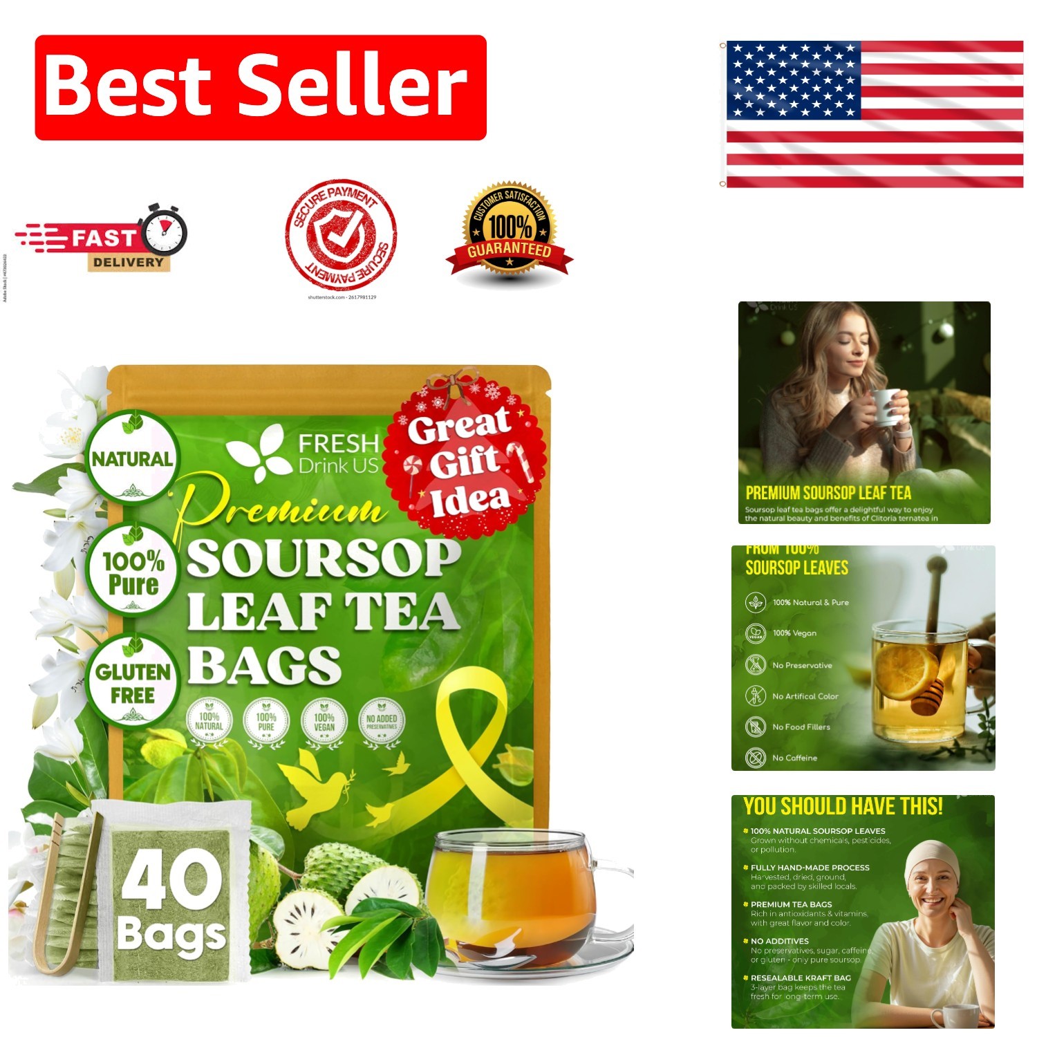 40 Soursop Graviola Leaf Tea Bags – 100% Natural Herbal Delight