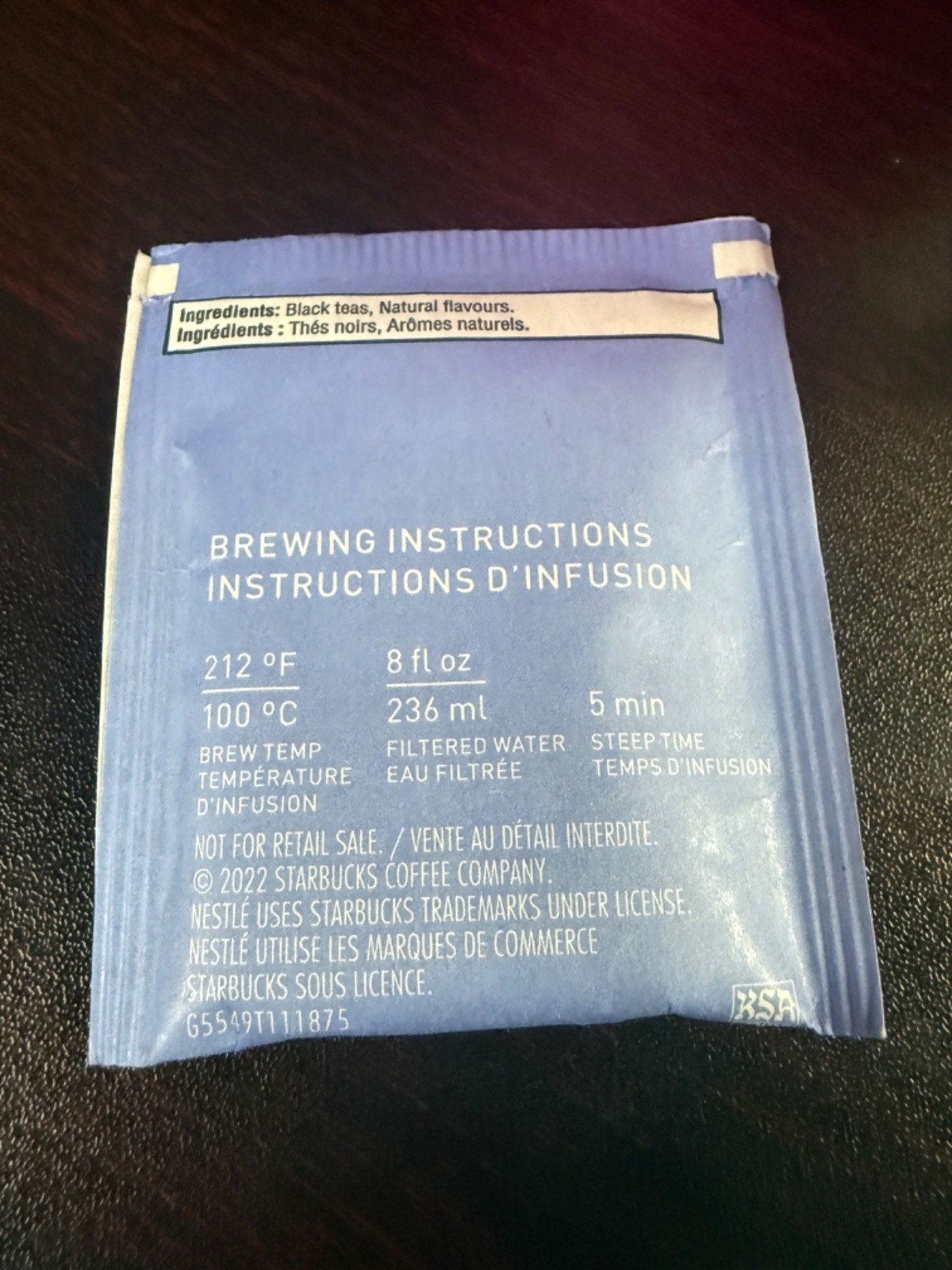 Teavana Modern Earl Grey Black Tea Bergamot Lavender 60 Tea bags Bulk Mylar Bag
