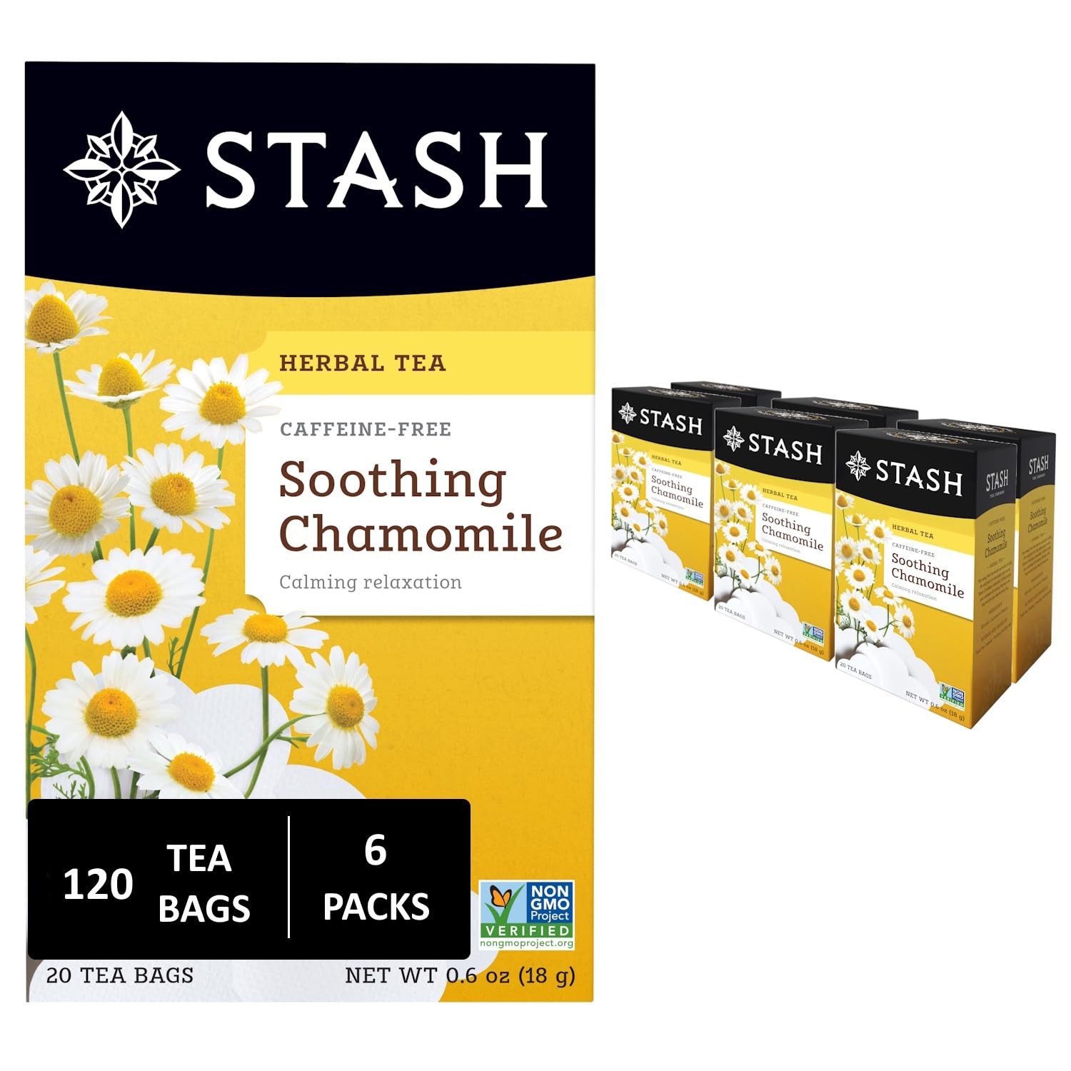 Stash Chamomile Herbal Tea 20 Count Pack of 6 Caffeine Free 120 Tea Bags