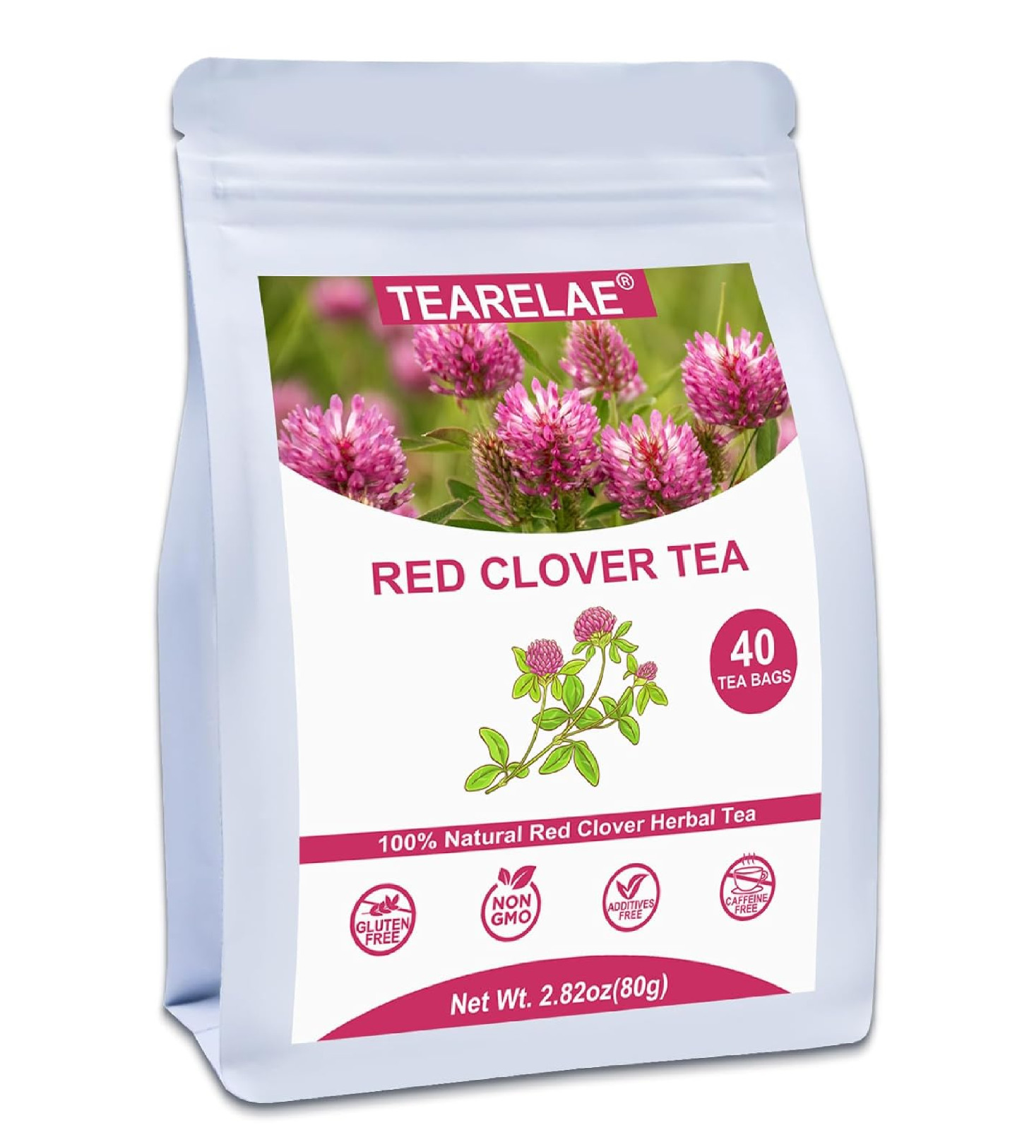 TEARELAE – Red Clover Tea Bags, 40 Count – Premium Natural Red Clover Herb – Caf
