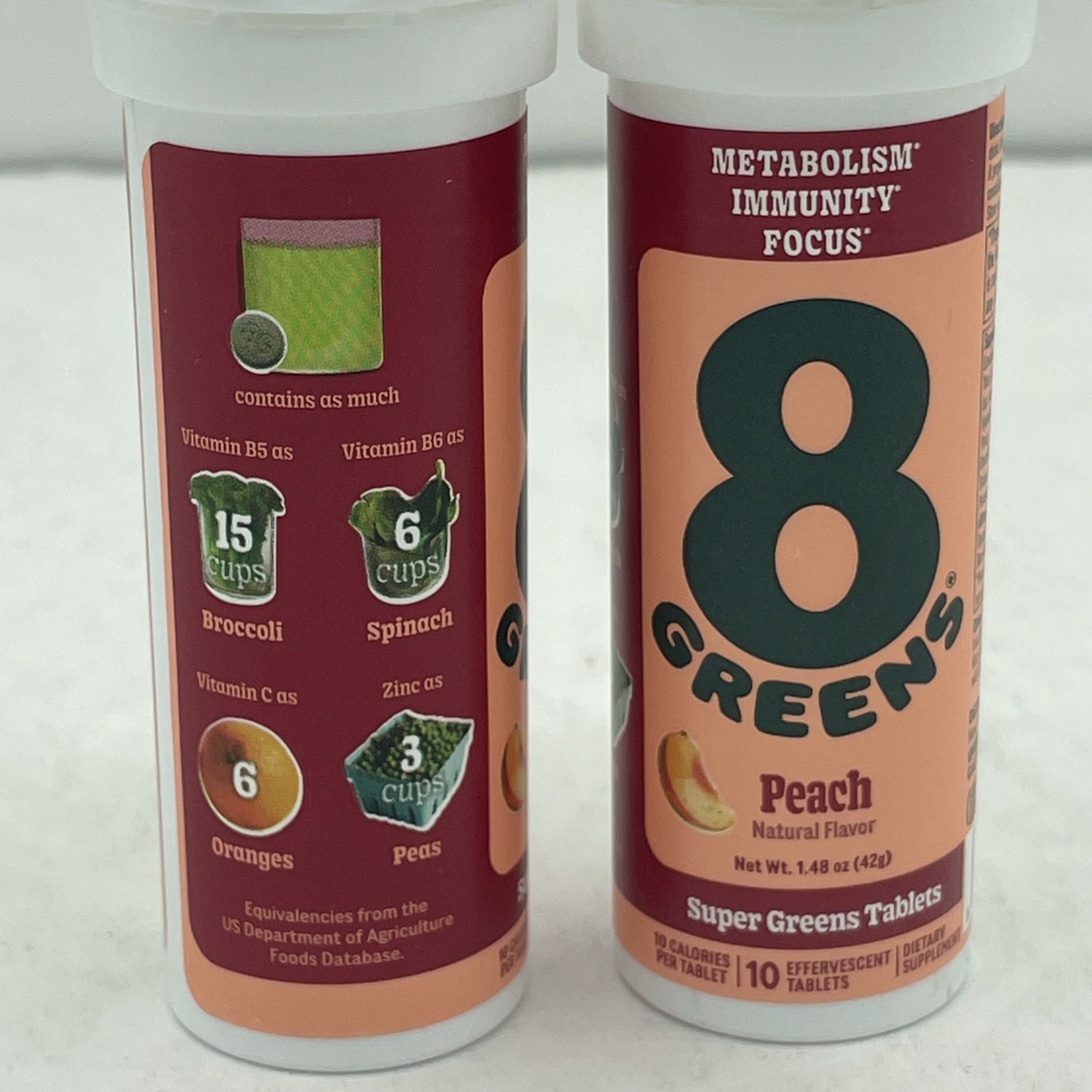 2 Peach Tea Effervescent 10 Tabs by 8greens Exp 9/2026
