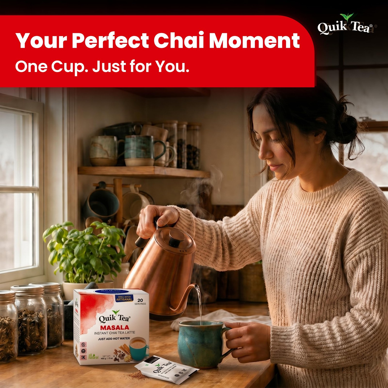 QuikTea Instant Masala Chai Tea Latte, 20 Single-Serve 20 Count (Pack of 1)