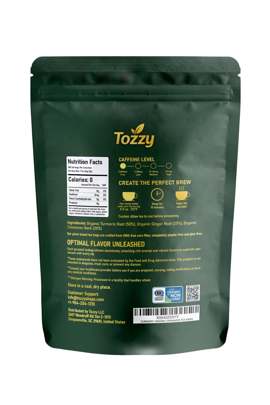 Tozzy Organic Turmeric,Ginger & Cinnamon Tea – 100 Count, PlantBased Pyramid …