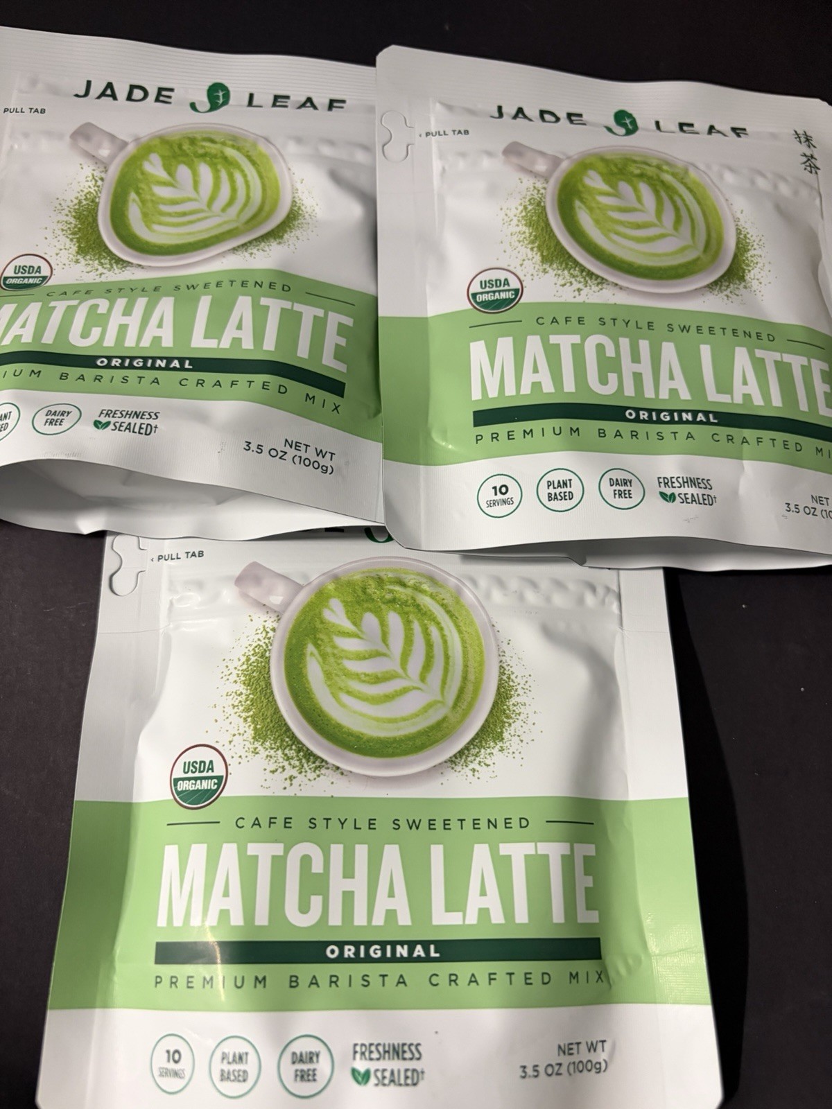 NEW (3)Jade Leaf MATCHA LATTE Organic Cafe SwPremium Barista Crafted Mix 3.5 Oz/