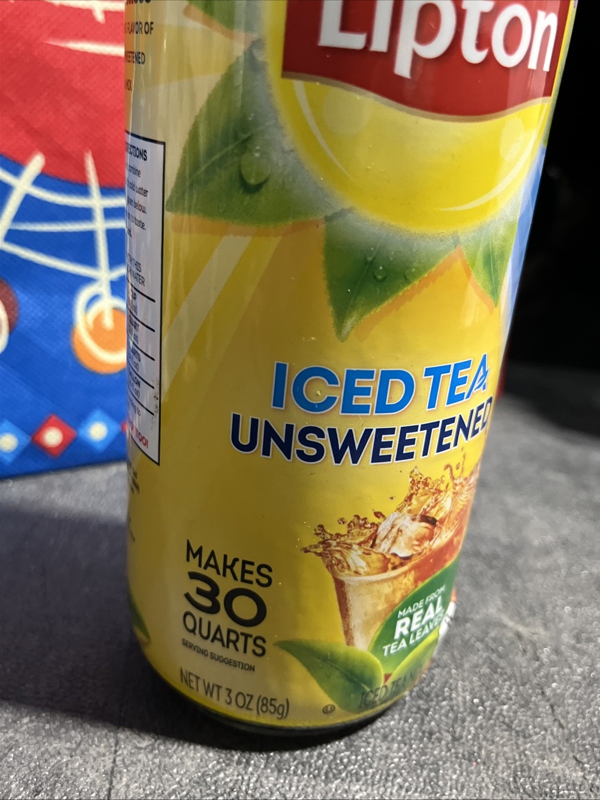LIPTON ICED TEA UNSWEETENED MAKES 30 QUARTS NT. WT. 3 OZ. MADE W REAL TEA LEAVES