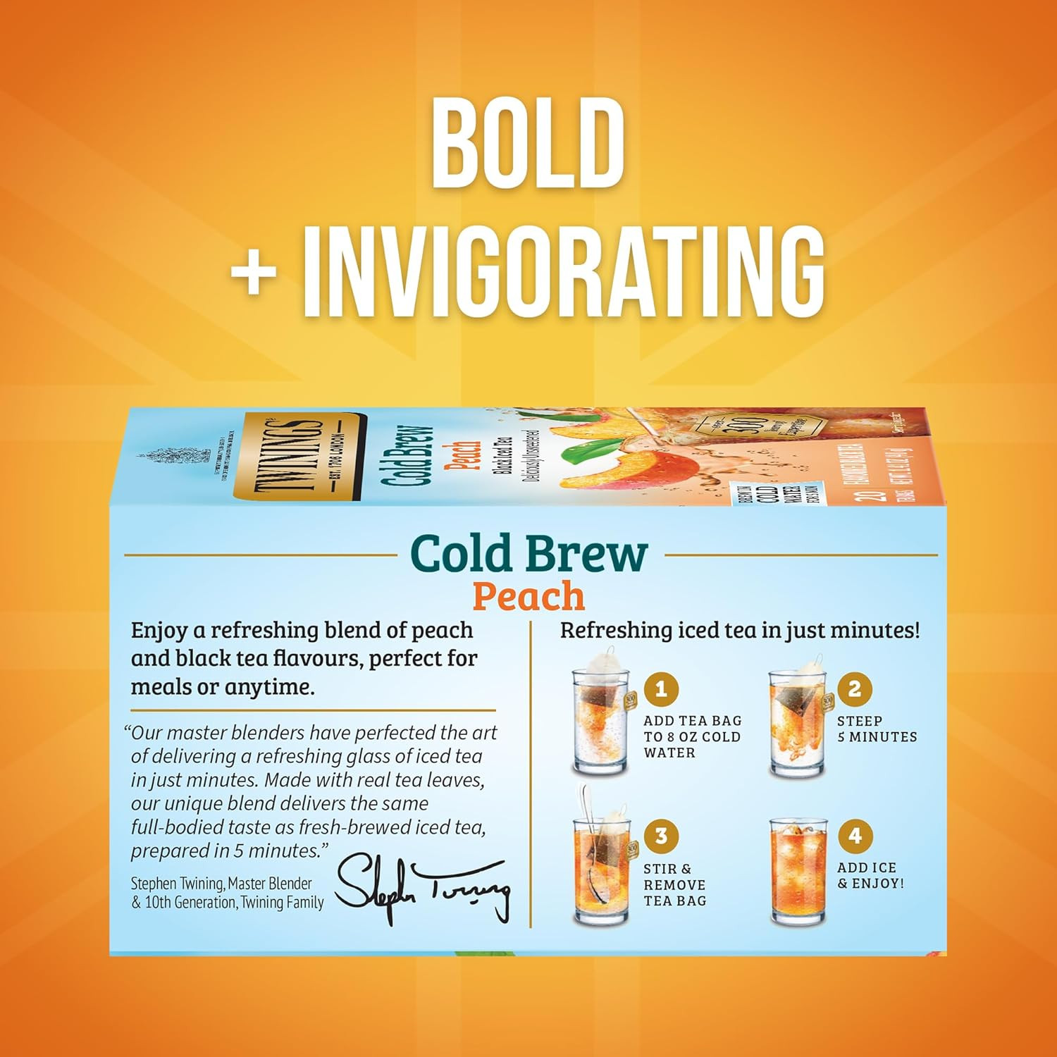 Twinings Cold Brew Variety Sampler Peach and Mixed Berries Black Iced Tea Bags,