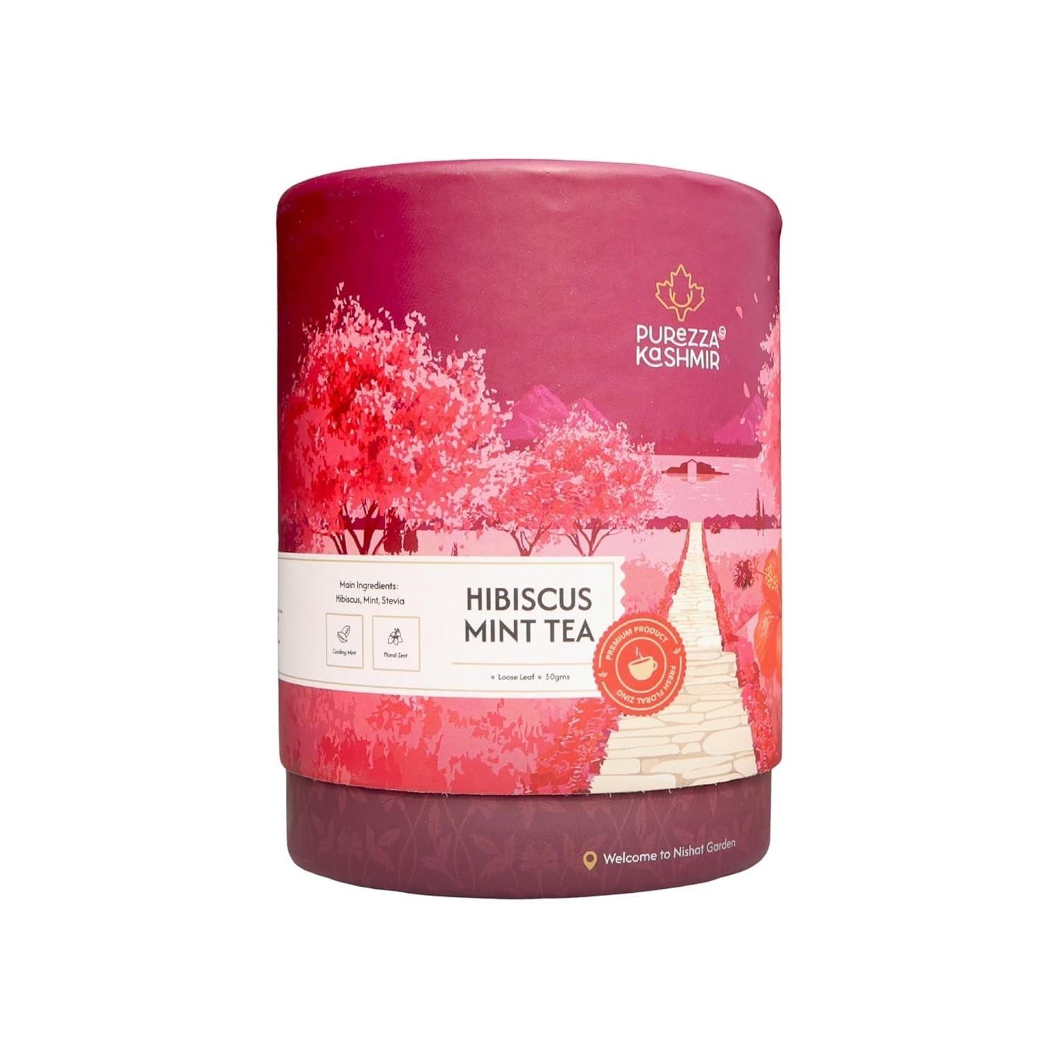 Purezza Kashmir Hibiscus Mint Herbal Tea 50g Caffeine Free Sugar Free Botanical