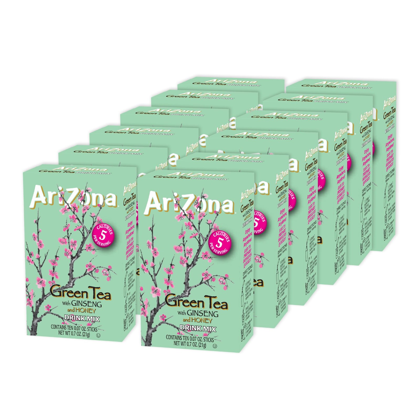 AriZona Green Tea with Ginseng and Honey – On-the-Go 10ct boxes (Pack of 12)