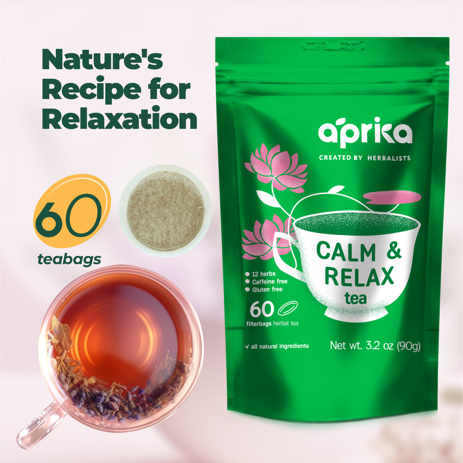 Calm & Relax Herbal Tea for Stress Relief and Relaxation, 60 bags, USA seller