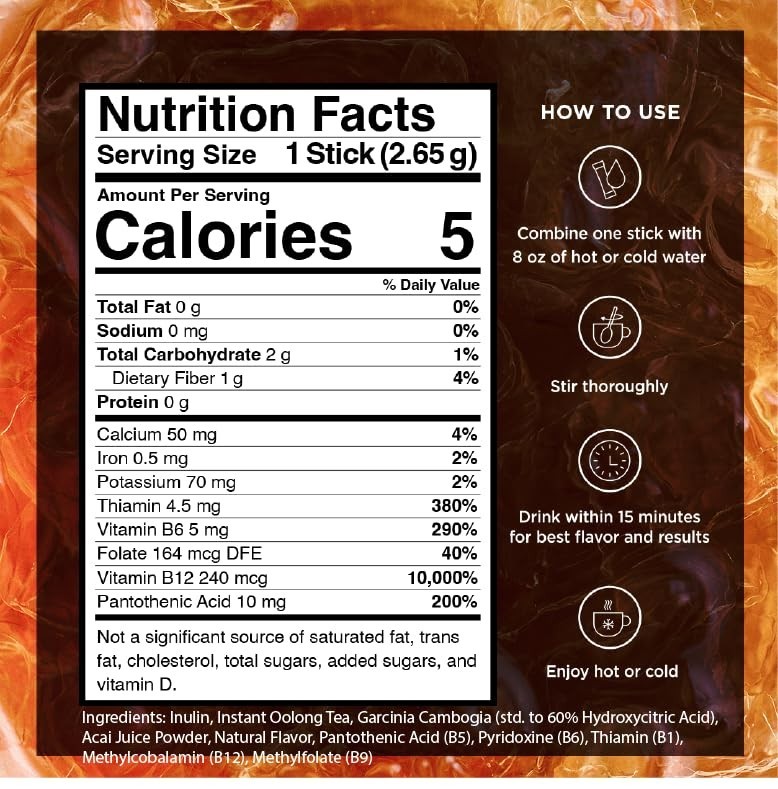 Diet Support Instant Tea Packets, 24 Count Oolong Blend with Acai & Nutrients