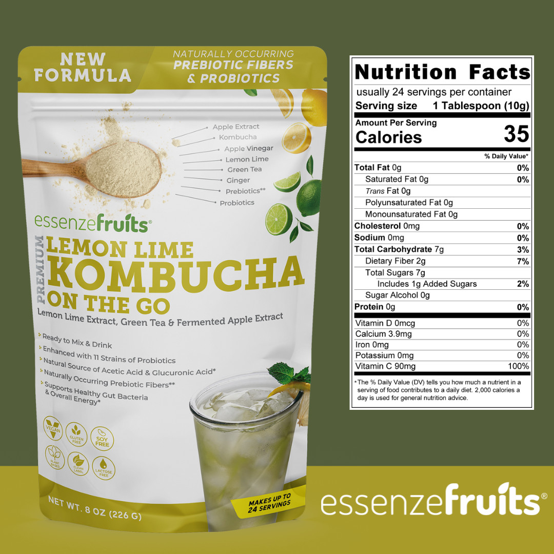 Lemon Lime Kombucha Powder Tea Mix -Just Add Water – Probiotics & Prebiotics 8oz