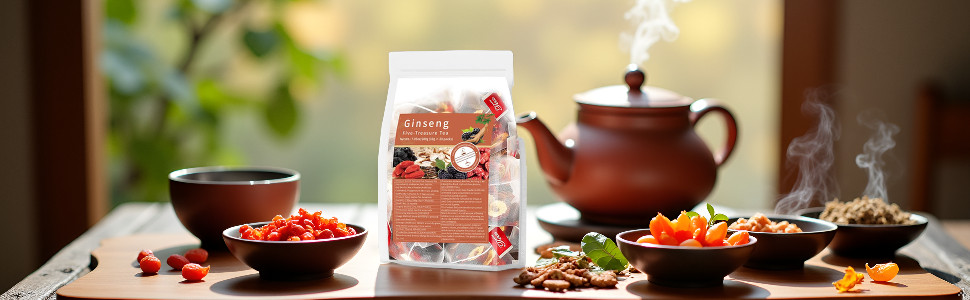 Ginseng Five Treasure Herbal Tea Bags, Traditional Natural Herbal Wellness Tea