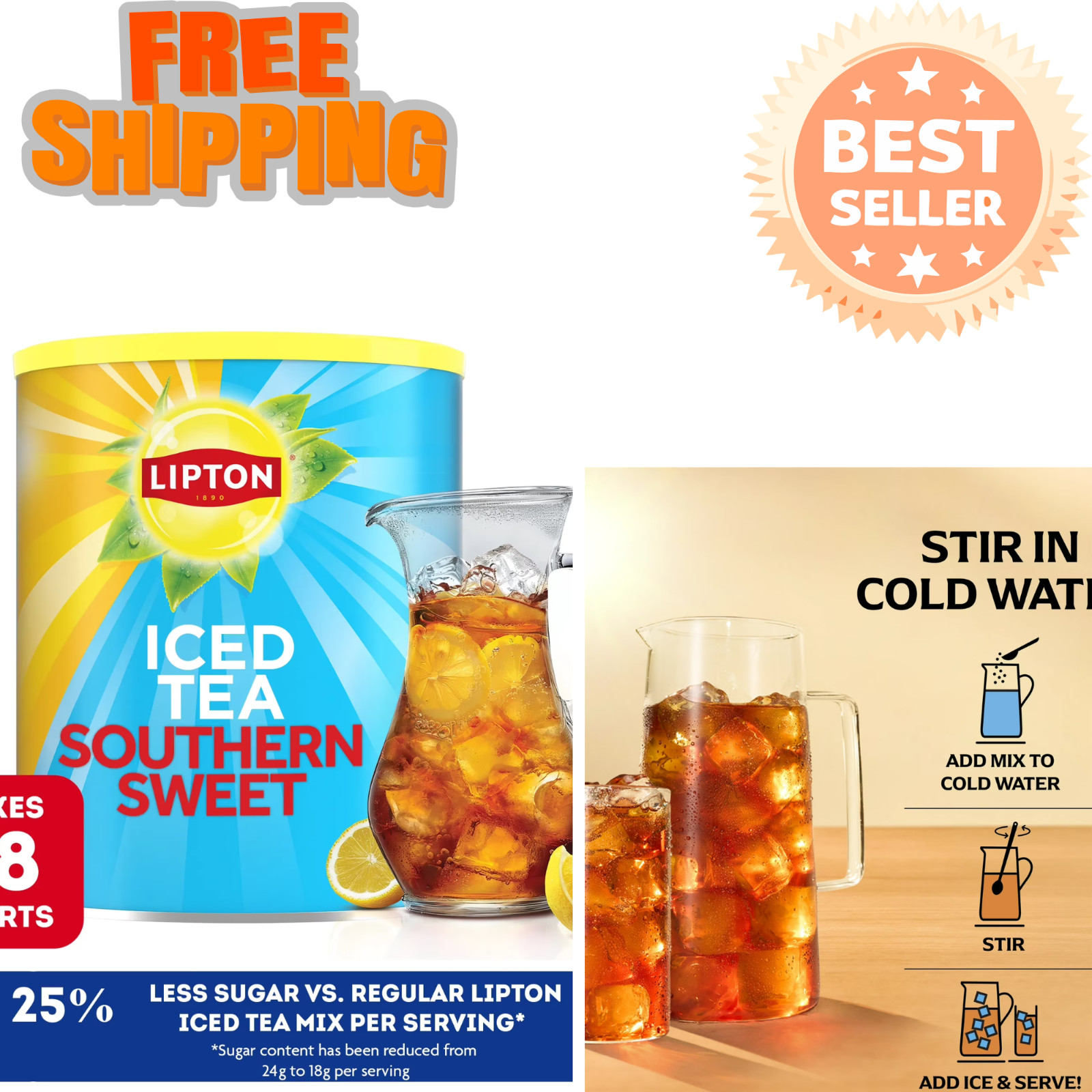 Lipton Reduced Sugar Southern Sweet Iced Tea Mix, 28 Quarts
