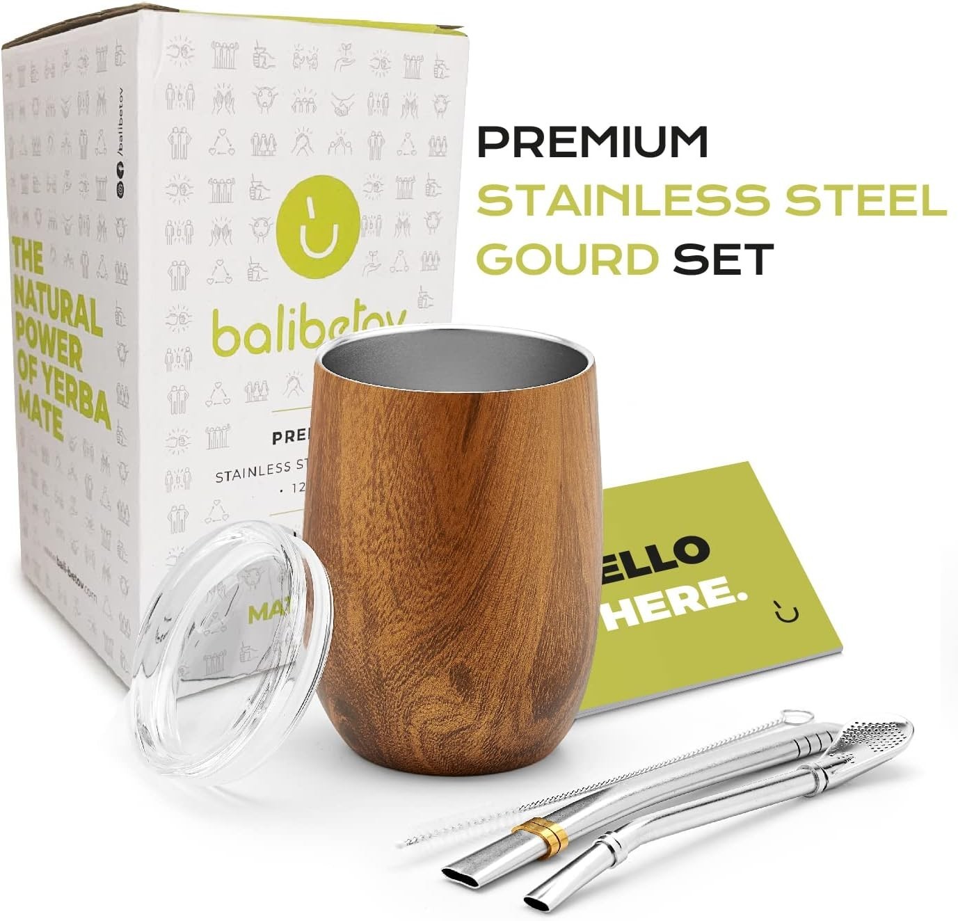 5 pcs large Yerba Mate Cup and Bombilla Kit, Includes one 8 oz Yerba Mate Gou…
