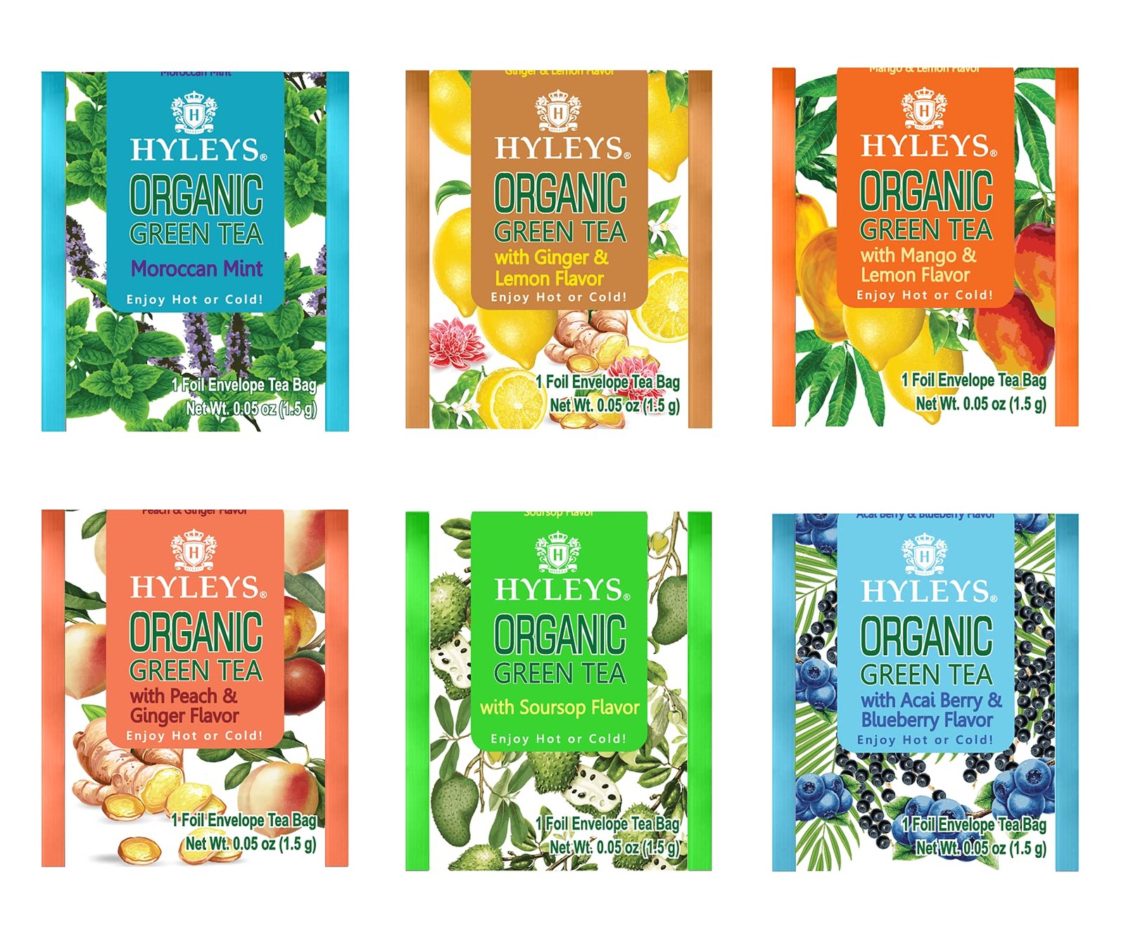 Hyleys Organic Green Tea 7 Assorted Flavors – 84 Tea Bags